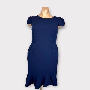 Betsey Johnson Womens Plus Stretch Crepe Dress Navy Blue Ruffle Hem size 14W